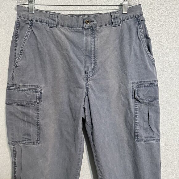 LL Bean Mens Cargo Pants 35X32(30) Blue Sunwashed Canvas Straight Leg Distressed - Picture 2 of 11